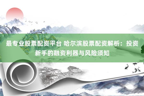 最专业股票配资平台 哈尔滨股票配资解析：投资新手的融资利器与风险须知
