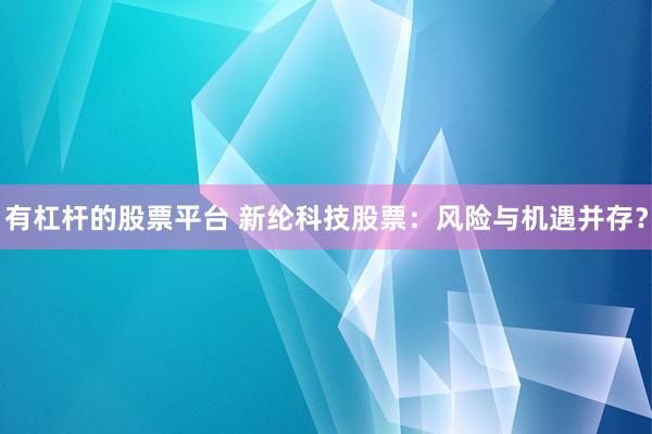 有杠杆的股票平台 新纶科技股票：风险与机遇并存？