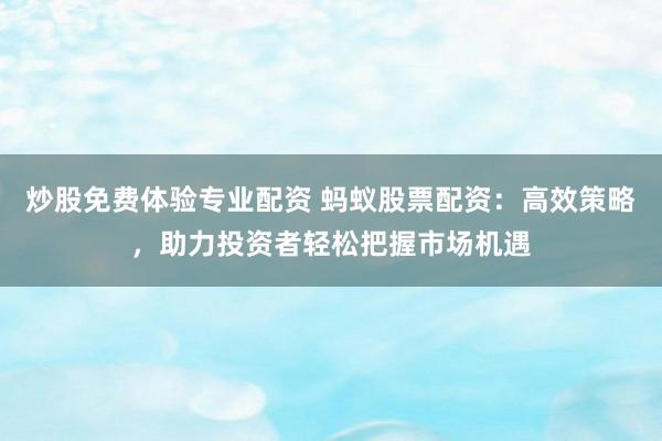 炒股免费体验专业配资 蚂蚁股票配资：高效策略，助力投资者轻松把握市场机遇