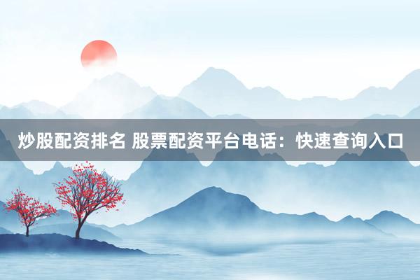 炒股配资排名 股票配资平台电话：快速查询入口