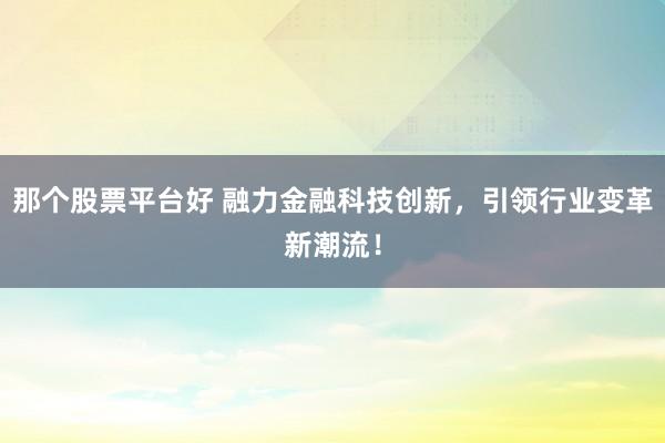 那个股票平台好 融力金融科技创新，引领行业变革新潮流！