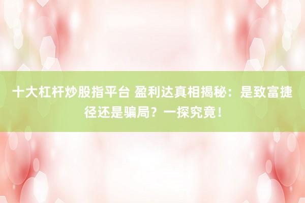 十大杠杆炒股指平台 盈利达真相揭秘：是致富捷径还是骗局？一探究竟！