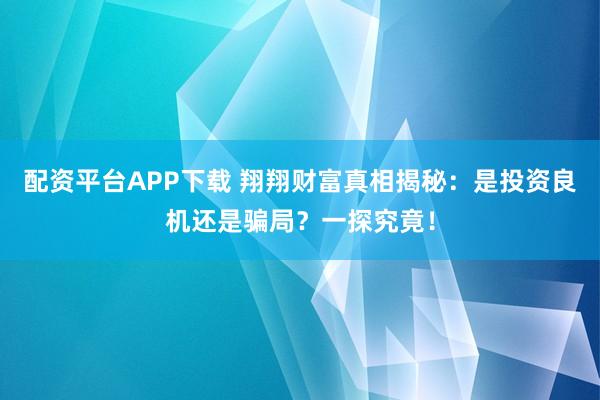 配资平台APP下载 翔翔财富真相揭秘：是投资良机还是骗局？一探究竟！