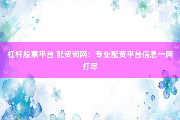 杠杆股票平台 配资询网：专业配资平台信息一网打尽