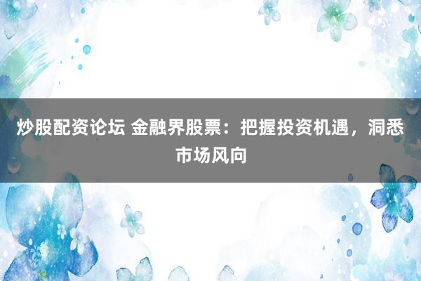 炒股配资论坛 金融界股票：把握投资机遇，洞悉市场风向