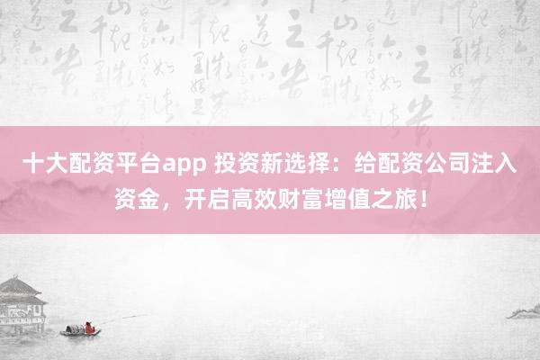 十大配资平台app 投资新选择：给配资公司注入资金，开启高效财富增值之旅！
