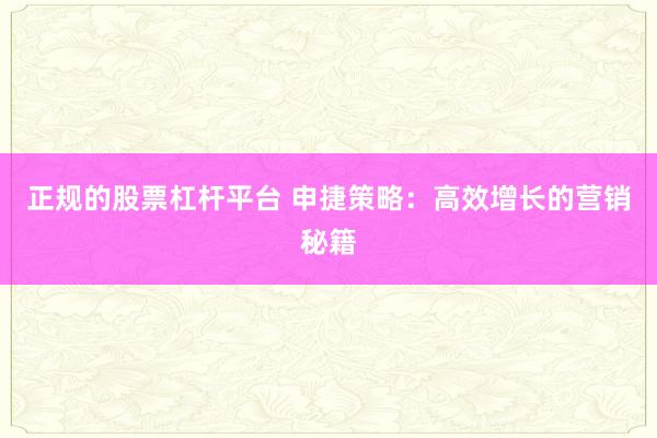 正规的股票杠杆平台 申捷策略:高效增长的营销秘籍