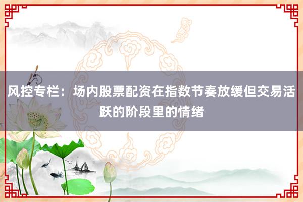 风控专栏：场内股票配资在指数节奏放缓但交易活跃的阶段里的情绪