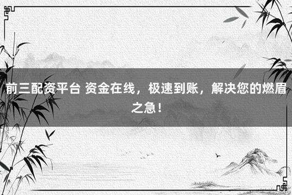 前三配资平台 资金在线，极速到账，解决您的燃眉之急！