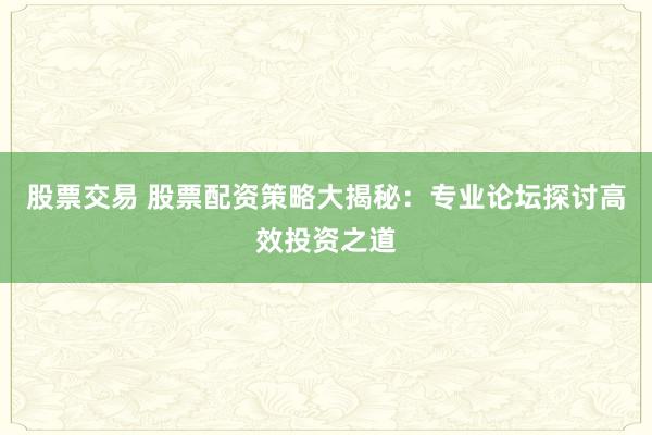 股票交易 股票配资策略大揭秘：专业论坛探讨高效投资之道