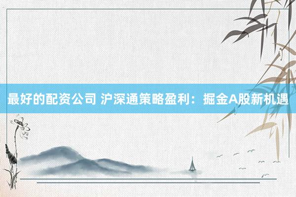 最好的配资公司 沪深通策略盈利：掘金A股新机遇