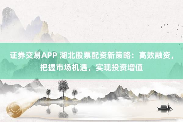 证券交易APP 湖北股票配资新策略：高效融资，把握市场机遇，实现投资增值
